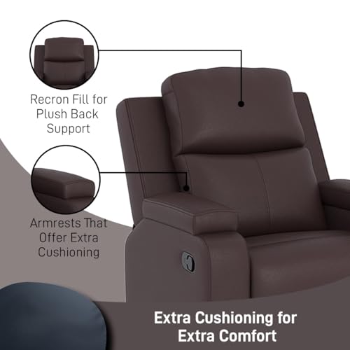 Image of Amazon Brand - Solimo Emerald | Single Seater Sofa Recliner | Manual Recliner (Leatherette Brown)