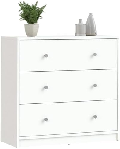 Miniatura 6 de Pemberly Row Cómoda contemporánea con 3 cajones, madera de ingeniería, acabado blanco, 26.75 pulgadas de alto x 28.5 pulgadas de ancho x 11.75