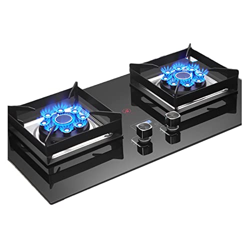 Estufa de gas doble quemador de estufa – LPG/NG doble combustible fácil de limpiar para caravanas, quemador doble – Placa de gas integrada de vidrio templado