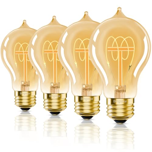 BLINGCOLOR A19 Vintage LED Edison Bulbs 40 Watt Equivalent, 4-PACK Dimmable E26 LED Light Bulbs 40 Watt, Amber Warm 2200K Decorative Light Bulbs for Farmhouse, Industrial, Modern Light fixtures, CRI90