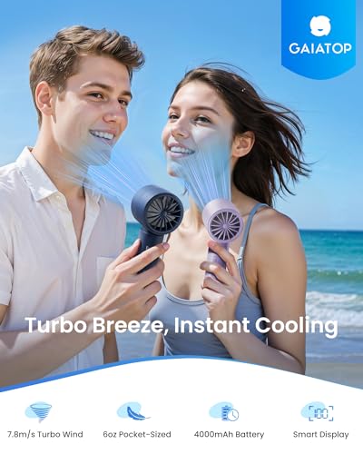 Image of Gaiatop Small Handheld Personal Fan, Powerful High Speed Turbo Cooling, 4000mAh USB Rechargeable Battery Powered Mini Portable Fan for Travel, Outdoor Essentials, Summer Gifts for Women Girls, Purple