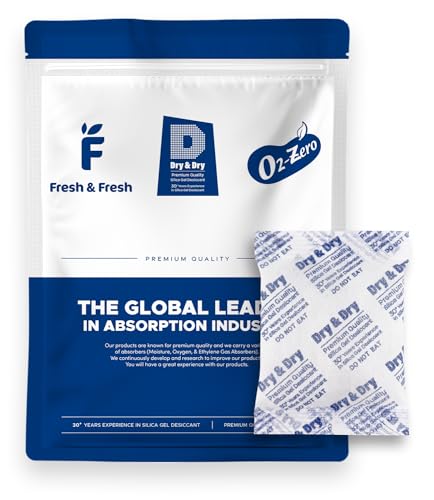 Image of Dry & Dry 50 Gram [20 Packets] Silica Gel Packets Desiccants, Silica Packets - Rechargeable Moisture Absorbers for Food Storage, Electronics, 3D Filament & Safes