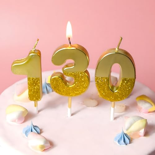 Image of Birthday Number Candles 0 Kids Cake Decoration Sparkle Gold Metallic Drip-Resistant Candle for Wedding Anniversary Graduation Retirement Celebration Size 5 x 3.5 cm