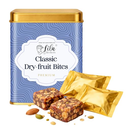 Image of LILA DRY FRUITS Dry Fruit Bites 200 g x 2 (20 Pieces) Classic Dates Barfi with Almonds Cashews Pistachios Honey Ghee | Soft Nutty Energy Sweet Snack Mithai Premium Festive Gift Perfect for Gifting