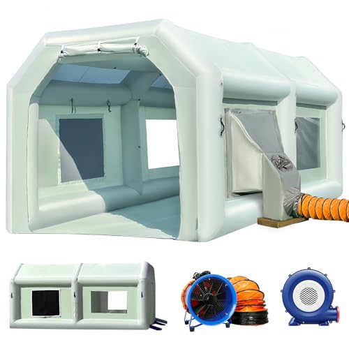 OZIS 20x10x8.5Ft Inflatable Paint Booth Tent with Air Draft Device & 550W Ventilator Exhaust Fan with 33Ft Duct Portable Paint Booth for Auto Parts, Furniture Painting