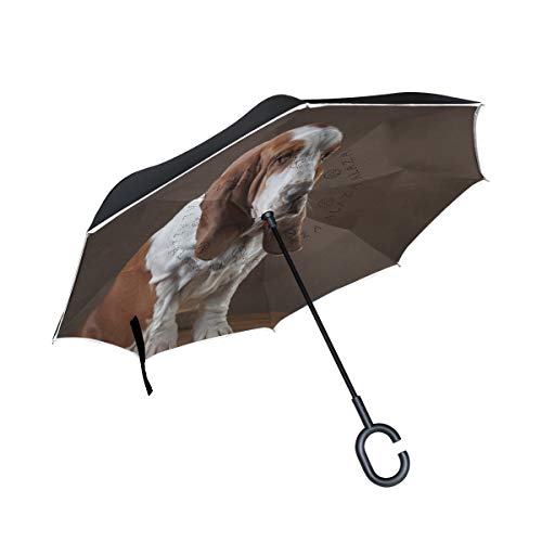 hengpai Dogs Sad Breed Basset Hound Reverse Inverted Inside Out Umbrella Cars Unigue Windproof UV Proof Double Layer for Women