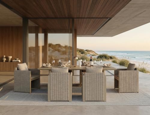 Image of PURPLE LEAF Outdoor Dining Set 7 Pcs with Olefin Cushion Armchairs Beige