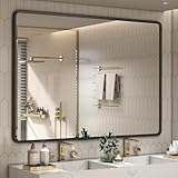 GOLOMO 55x40 Inch Black Matte Framed Mirror for Bathroom, Rounded Rectangle Mirror, Bathroom Vanity Mirror for Wall, Anti-Rust, Shatterproof (Horizontal/Vertical)