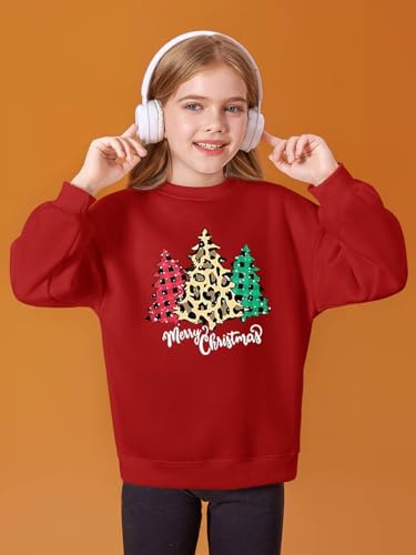 Image of Haloumoning Girls Oversized Crewneck Sweatshirts Kids Fleece Pullover Tops