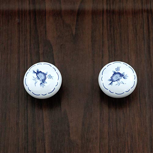 Quluxe 1-1/2 Inch Ceramic Knobs Hand Painted Kitchen Cabinet Knobs Pulls Retro Drawer Handles For Dresser Cupboard Wardrobe- Blue Flower (Pack Of 10) #TOP5