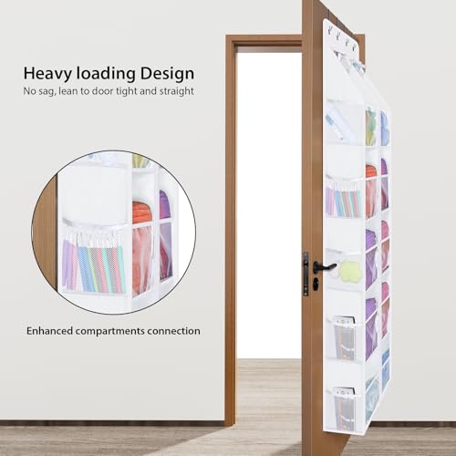Image of Univivi Hanging Yarn Storage Organizer with Clear 4 Pockets, Extra Large 6 Tiers Crochet Bag Organizer, Over the Door Yarn Storage for Crochet Hook, Knitting Needles (White)