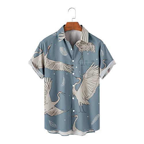 Camisa de bolsillo suelto con estampado de grulla de corona roja, estilo hawaiano, camisa de manga corta para todo fósforo, B, L Cover