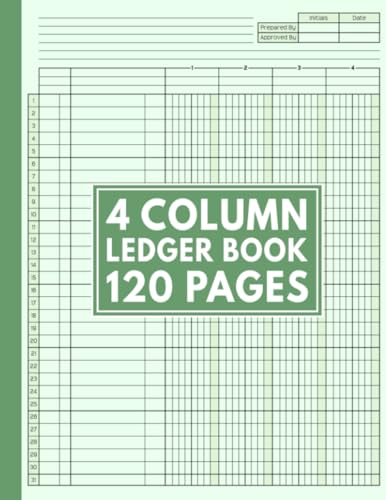 4 Column Ledger Book: Simple Customizable Log Book for Bookkeeping and Accounting | Account Record Book for Personal Finance and Small Business Organizer Green
