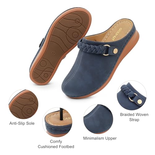 Image of Comfortable Clogs for Women Closed Toe Mules Slip On - Summer Casual Womens Clogs Mules Backless Arch Support Wedge Platform Sandals All-Day