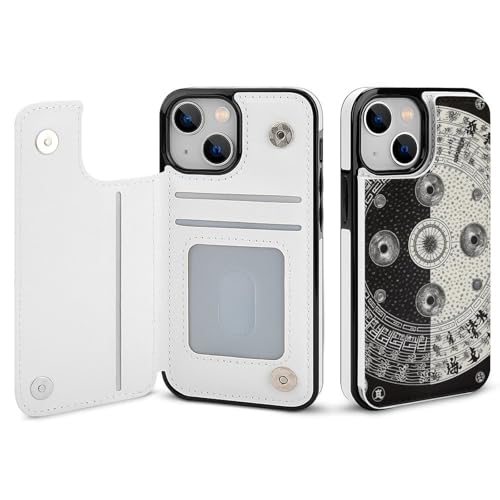 HKMNLEW Ying Yang Diagram Print Flip Phone Wallet Case iPhone 13�p�APU���U�[���C�ϏՌ��g�ѓd�b�P�[�X�J�o�[ �J�[�h�z���_�[�t��