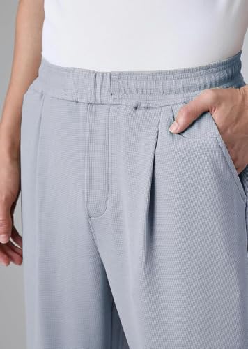 Image of KOTTY Men's Relaxed Fit Pleated Trousers|Casual Elastic Waist Straight Leg Pants with Pockets|Stylish Casual Wear