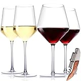 Physkoa Wine Glass Set of 4 – 2 Red Wine (23oz) & 2 White Wine (14oz) Hand-Blown Crystal Glasses with Corkscrew, Perfect for Christmas, Wedding & Housewarming Gifts