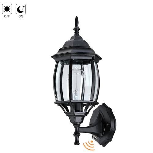 Image of 16.8 Inch Outdoor Porch Light Dusk to Dawn, Black Outside Lights for House Outdoor Exterior Wall Sconce with Dusk to Dawn Sensor, Black Wall Lantern for Porch Garage,Front Door,E26