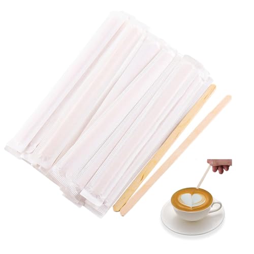 HsentimenH 300 Piezas Paletinas de Café de Madera 14cm, Paletinas de Café Envasados Individualmente Agitadores de Madera, Mezcladores Biodegradables para Bebidas Calientes y Frías
