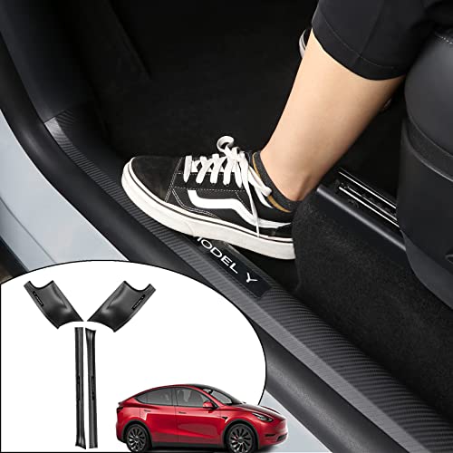 LMZX Tesla Model Y Door Sill Protector Guard Matte Carbon Fiber Pattern Entry Protector Cover for Tesla Model Y 5 Seater Accessories(ABS,4 pcs)