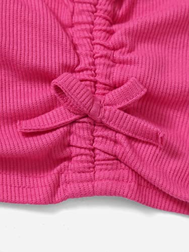 Milumia Girl's One Shoulder Ribbed Knit Ruched Drawstring Knot Side Crop Tank Tops Hot Pink 9 Years #TOP3