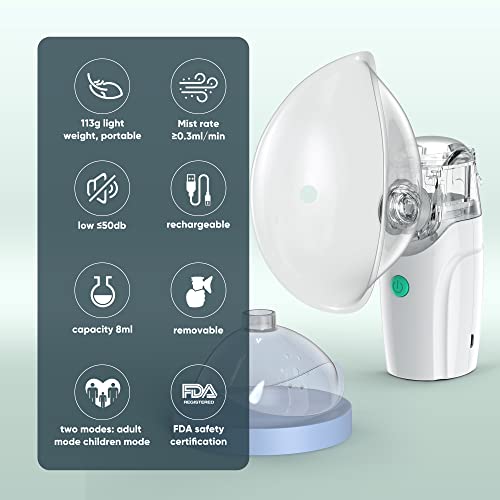 Portable Nebulizer, Nebulizer Machine for Adults & Kids, Portable Breathing Treatment Machine Nebulizer USB Rechargeable with Mouthpiece Masks for Travel, Home, Daily use