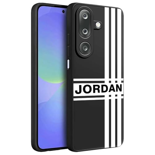 Image of Fashionury Back Cover Case for Samsung Galaxy M36 5G / Samsung Galaxy F36 5G | Matte Soft Silicon Flexible | Camera Bump Protection | Name with White Stripe Design | Get Your Name on Cover (Black)