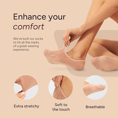 Image of Eedor No Show Socks Women - Low Cut Ankle, Non Slip | Breathable Cotton & Spandex, Flat Boat Line Invisible Socks with Silicone Heel Grips, for Flats, Heals, Loafers