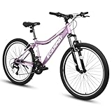 Ecarpat Women's Mountain Bike 26 Inch Wheels, 21-Speed Trail Commuter City Mountain Bikes, 15' Carbon Steel Frame, Female Women Bicycles V-Brakes Front Fork Suspension Twist Grip Shifter