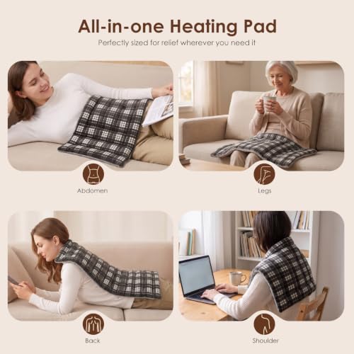 Image of Extra Large Microwave Heating Pad for Back, 24.4 X 14.17 Tartan Grey | Moist Heat Pad for Neck and Shoulders, Warm Compress Therapy for Stomach Pain Relief, Gift for Women