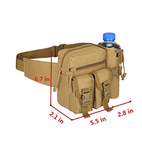 Lemon Park Tactical Waist Bag Military Fanny Pack,Waterproof Utility Belt With Water Bottle Holder,Suitable For Hiking&Mountaineering&Camping&Riding&Fishing&Shooting.(Khaki) #TOP3