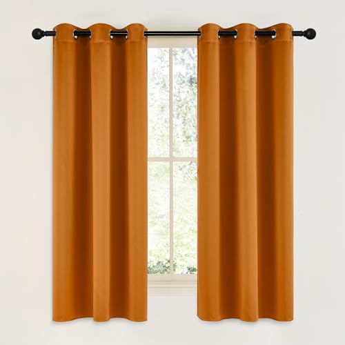 Image of NICETOWN Room Darkening Cafe Satin Curtains for Small Windows, 42" Wide by 63" Long, 2 Panels, Orange, Grommet Privacy Faux Silk Blackout Drapes for Bedroom