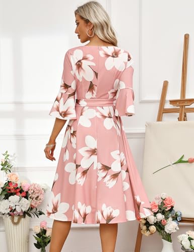 HomRain Women's Church Dresses for 2025 Wedding Guest Cocktail Tea Party Bell Sleeve Vintage Evening Graduation Dress4