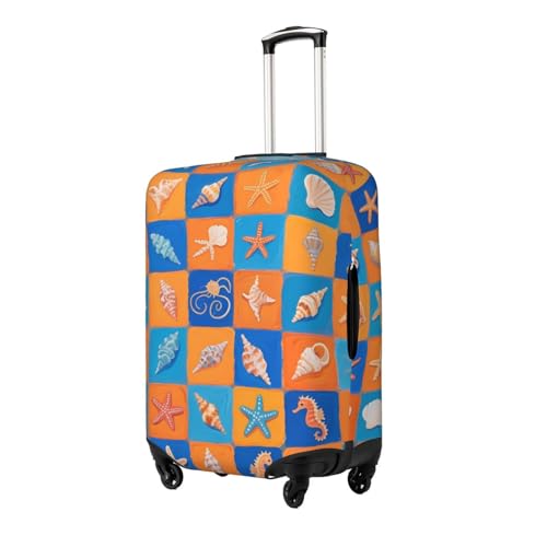 Checkered Seashell Orange Luggage Covers For Suitcase Elastic Suitcase Cover Protector Scratch-Resistant Covers For 25-28 Inch Luggages L2