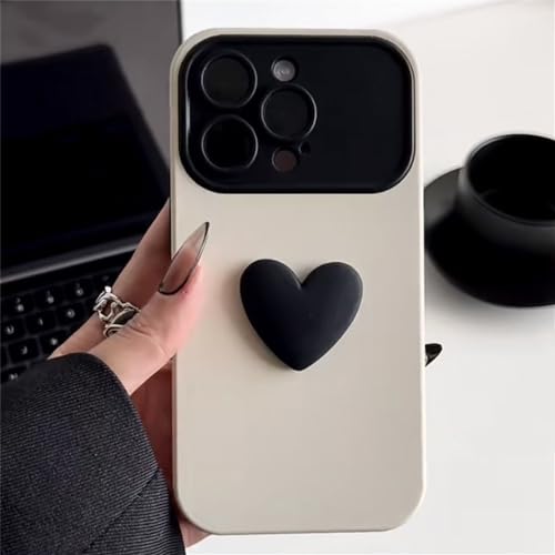 NICRX Lindo 3D Love Heart Color Sólido Ventana Grande Funda Suave para Teléfono para iPhone 14 13 12 Pro MAX 11 Cubierta Trasera con Protección de Lente, Blanco, para iPhone 12 ProMax
