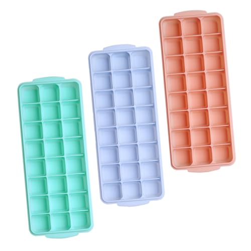 Homoyoyo 3個 硅?製氷皿 格 家用アイストレー 蓋付き 淡雅ブルー オレンジピンク ミントグリーン 氷作り簡単 保存清潔 ビール ワイン ウイス