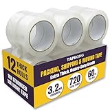 Tape King Super Thick 3.2mil Clear Packing Tape (12 Refill Rolls) - Heavy Duty Adhesive 60 Yards per Roll, Carton, Industrial, Commercial, Moving, Box & Packing Sealing (TK-053)