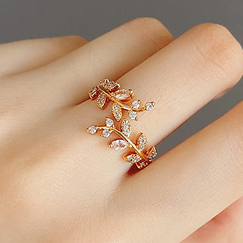 Mnyixsi Leaf Zircon Ring 925 Sterling Silver Dainty Zircon Rings Hypoallergenic Lucky Leaves Statement Ring for Women Promise Ring Fashion Jewelry Vine Leaf Fashion Statement Ring for Women Silver3