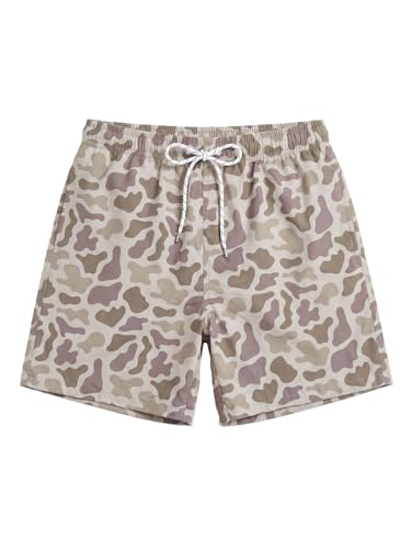 COOLOYA Mens Striped Swim Trunks Bathing Suits Quick Dry Board Shorts Mesh Lining Beach Swimwear with Pockets Light Gray Camo M