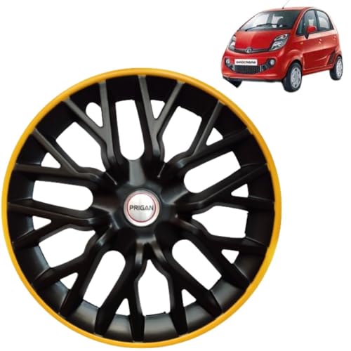 Image of Prigan TATA Nano Black Yellow Wheel Cover 12 inch for -TATA Nano (Set of 4 Pcs) (Press Fitting) Model- GT Line Black Yellow 12