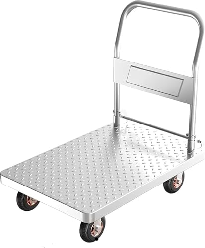 Carrello a mano a base piatta resistente, carrello in acciaio con ruote girevoli a 360°, pieghevole per una facile conservazione, perfetto per casa, giardino e magazzino