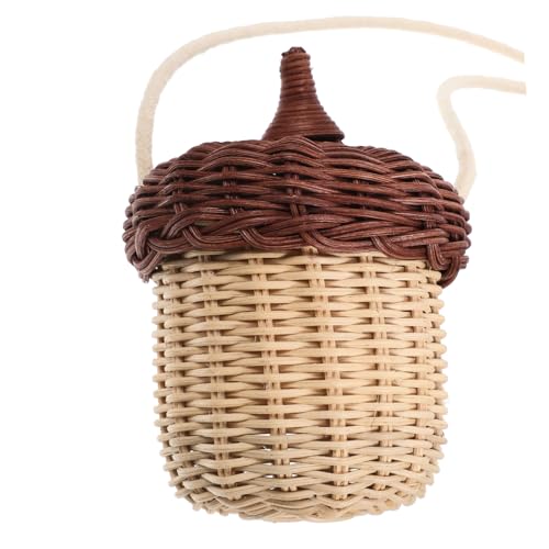 Rattan Crossbody Bag Adorable Acorn Shape Mini Hanging Basket Cute Storage Purse for Handwoven Woven Straw Photo Prop and Organizer