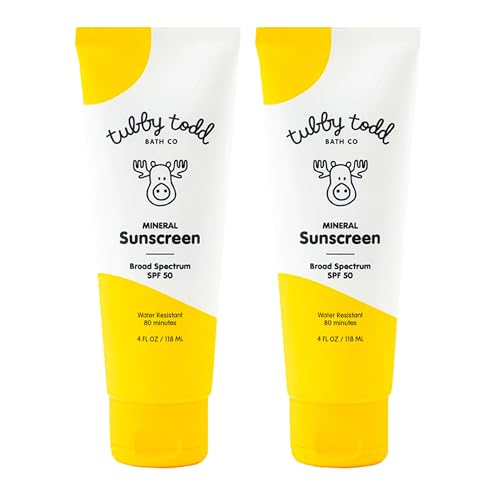 Image of Tubby Todd Mineral Sunscreen SPF 50, Broad Spectrum Lotion for Kids | Water-Resistant for 80 Minutes, Safe for Sensitive Skin, Non-Greasy Feel, 4 fl oz, 2 Pack