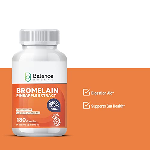 Bromelain Pineapple Extract Supplement 2,400 Gdu/G - 500Mg - 180 Capsules - Supports Digestion & Inflammatory Responses, Bruises, Joint Health, Nutrient Absorption - By Balance Breens #TOP3