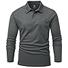 Rdruko Golf Shirt Long Sleeve Men Smart Casual Breathable Button Neck T Shirts Wicking Quick Dry Polyester Work Tops with Pocket Dark Grey L #1