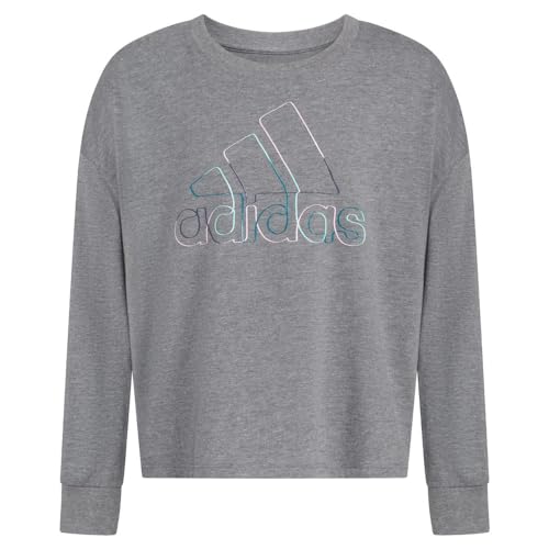 adidas Girl's Heather Long Sleeve Waist Crew Tee (Big Kids)