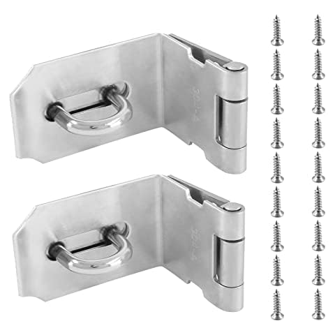 Kemcatui 2 Pcs 90 Degree Padlock Hasp, 5 Inch Stainless Steel Hasp Lock, Right Angle Locking Latch with Screws, Security Door Hasp Latch for Gate Barn Door - Silver Cover