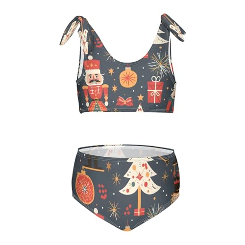 Girls Swimsuits Set 2pcs Christmas with Nutcracker Bathing Bikini Suits Tie Tankini
