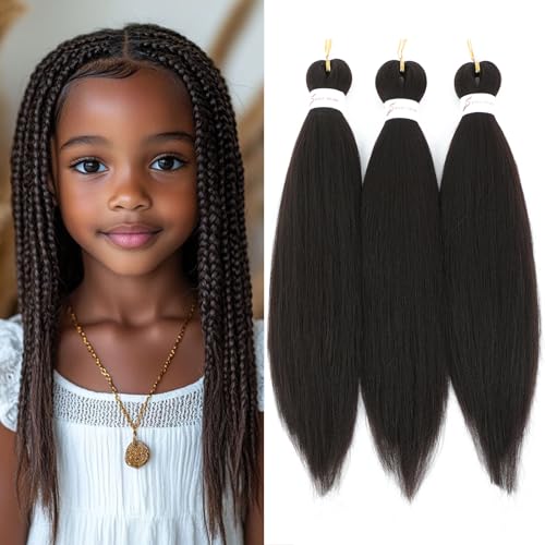 Brown Pre stretched Braiding Hair, 16 Inch Box Braids Hair Extensions, 3 Packs Yaki Texture Braiding Hair Pre stretched Easy To Install (4#-3PCS)