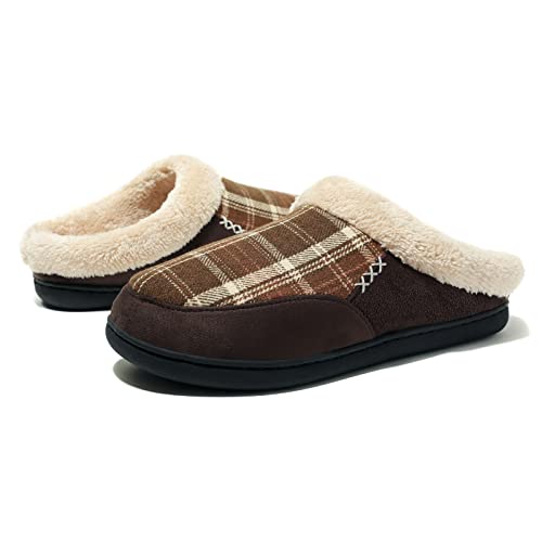 Image of NewDenBer Men's Warm Memory Foam Suede Plush Fleece Lined Slip on Indoor Outdoor Clog House Slippers